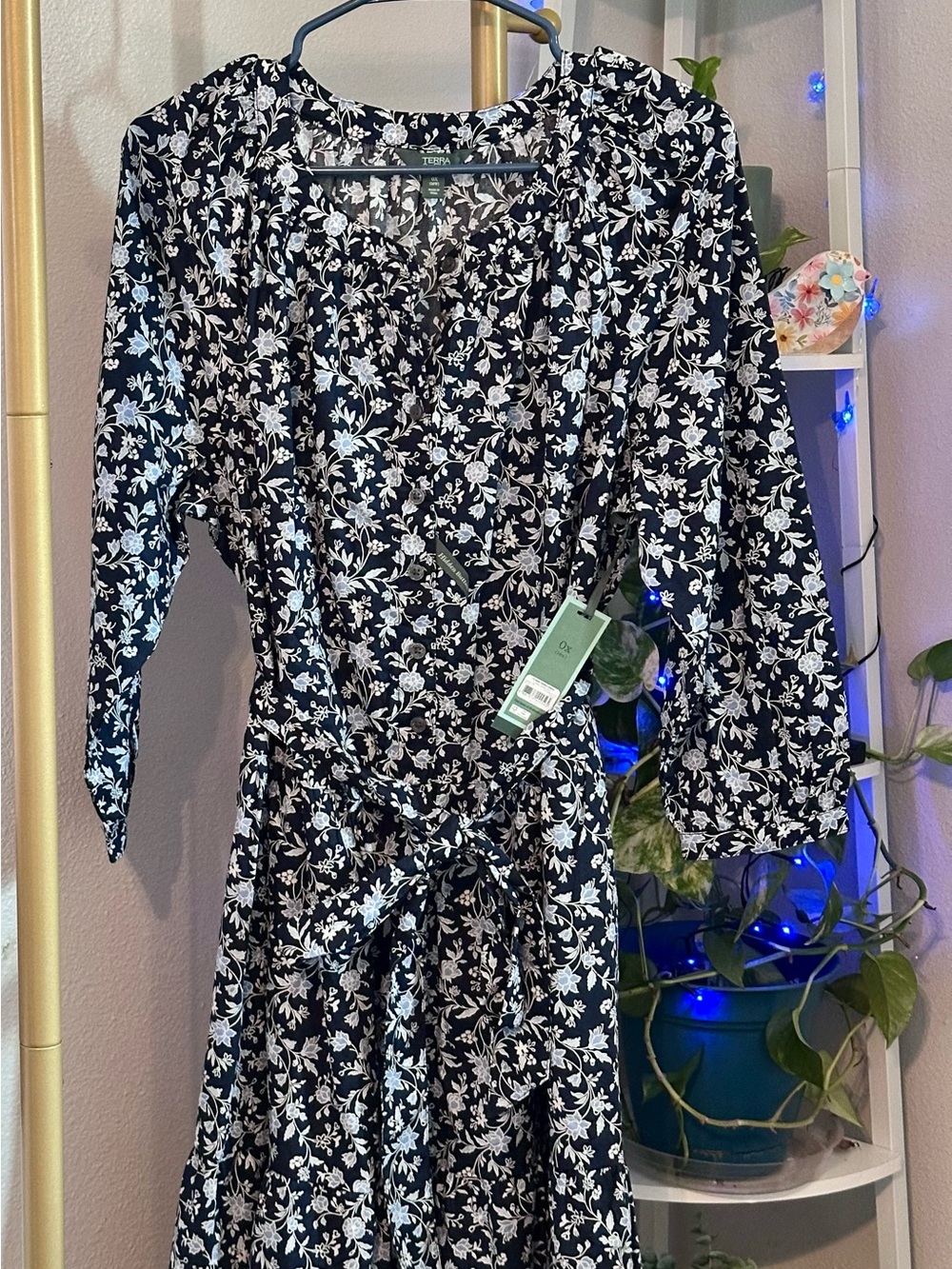 TERRA & SKY Floral Wrap Midi Dress in Black and White-ONLY 2X AVAILABLE 4 COUNTS